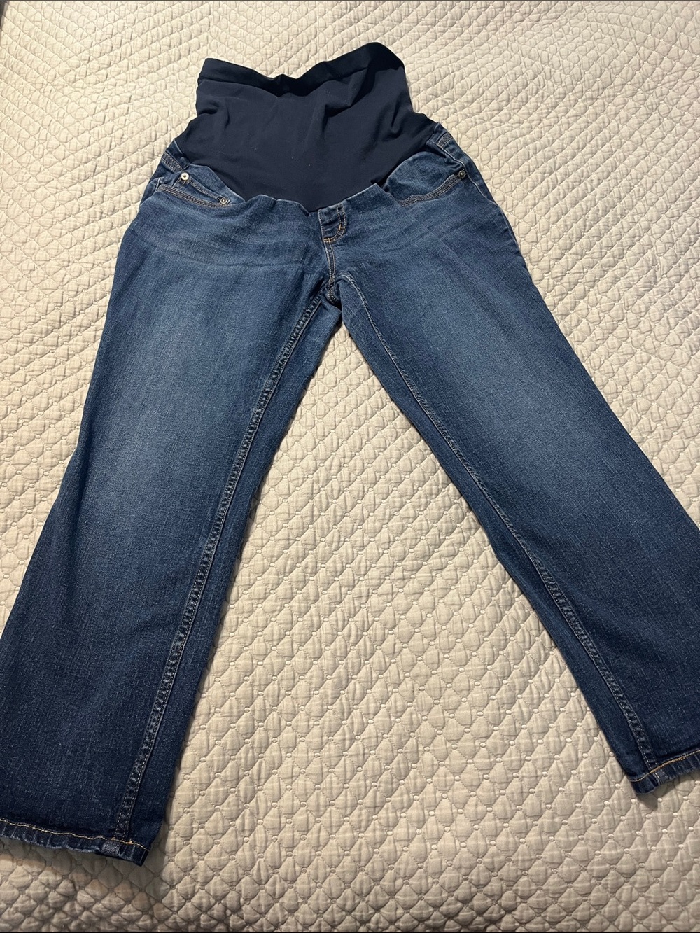 Indigo Blue Dark Blue Maternity Ankle Jeans with Support Panel